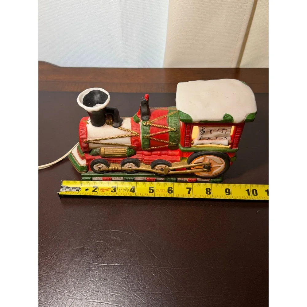 Vintage Ceramic Christmas Train Locomotive Lighted Holiday Decor Red Green Box